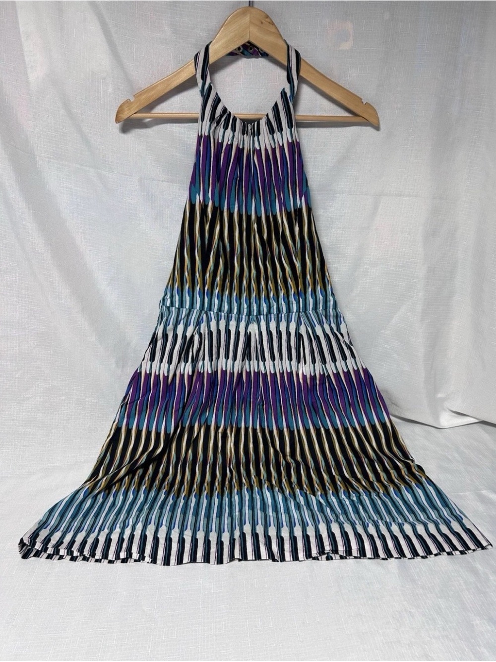 NWOT Eliza J RARE Cotton Halter Maxi A-Line Backless Boho Dress Size 8 Drip Dye